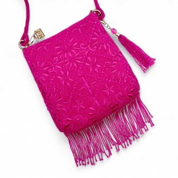 Mary Frances Fringe Benefit Bold Pink Beaded Embroidered Crossbody Handbag - Picture 6 of 16